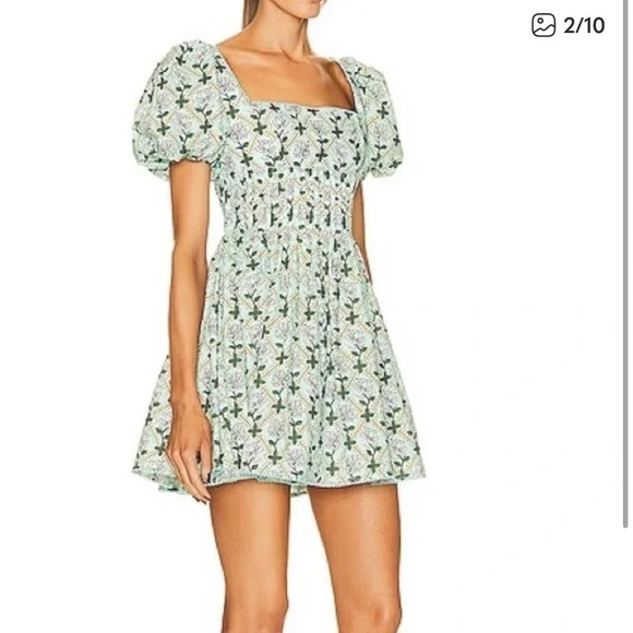 NWT Agua by Agua Bendita Green Floral Mini Dress - Picture 2 of 10